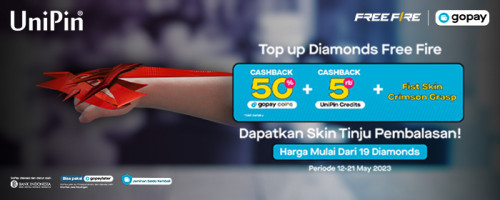 Top Up Diamonds Free Fire Cashback 50% Saldo GoPay + Cashback 5.000 UC & Dapatkan Skin Tinju Pembalasan!
